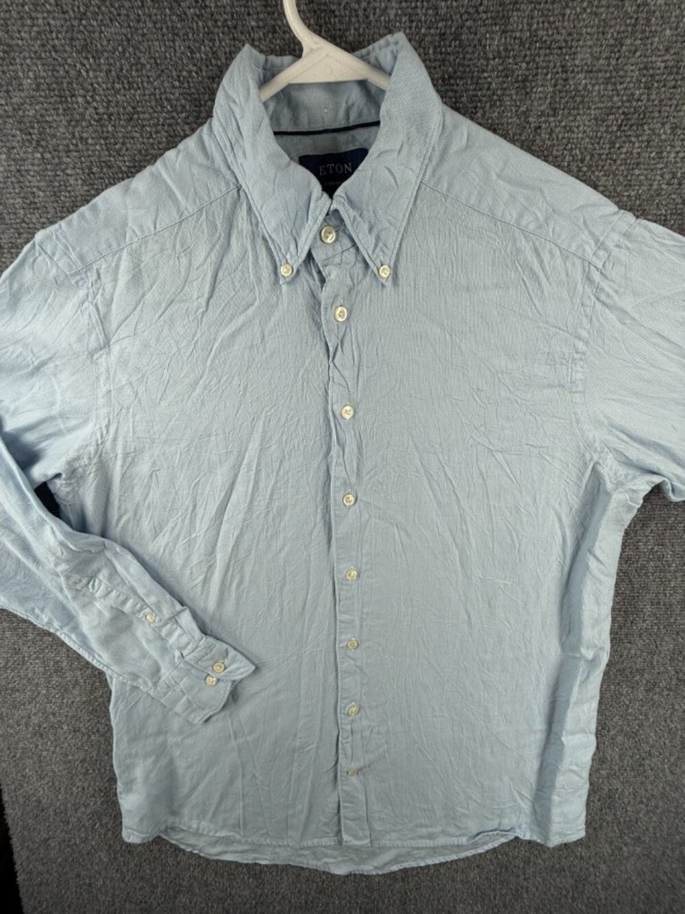 Eton Blue Button Up Shirt Cotton Tencel Lyocell Flannel Large 16 Contemporary